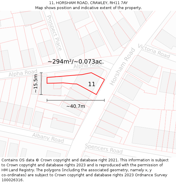 11, HORSHAM ROAD, CRAWLEY, RH11 7AY: Plot and title map