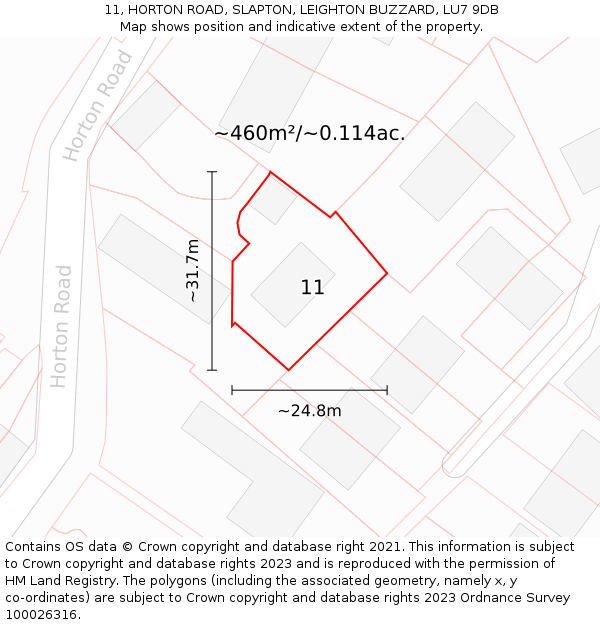 11, HORTON ROAD, SLAPTON, LEIGHTON BUZZARD, LU7 9DB: Plot and title map