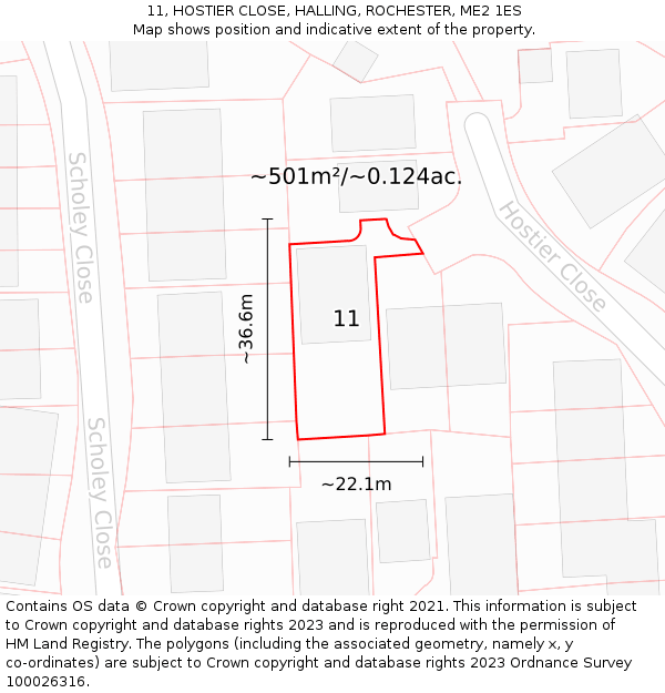 11, HOSTIER CLOSE, HALLING, ROCHESTER, ME2 1ES: Plot and title map