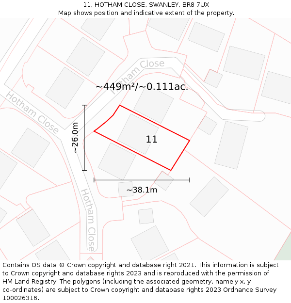 11, HOTHAM CLOSE, SWANLEY, BR8 7UX: Plot and title map
