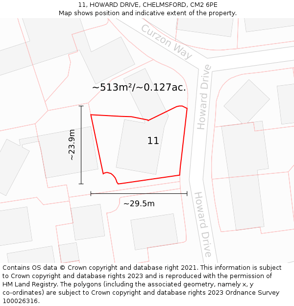 11, HOWARD DRIVE, CHELMSFORD, CM2 6PE: Plot and title map