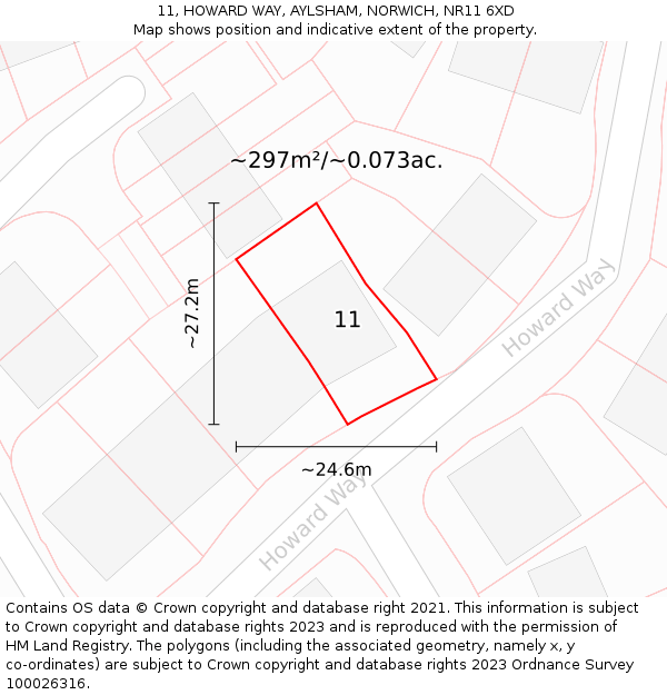 11, HOWARD WAY, AYLSHAM, NORWICH, NR11 6XD: Plot and title map
