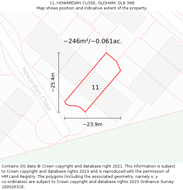 11, HOWARDIAN CLOSE, OLDHAM, OL8 3WE: Plot and title map