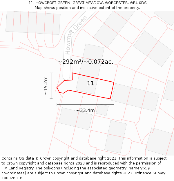 11, HOWCROFT GREEN, GREAT MEADOW, WORCESTER, WR4 0DS: Plot and title map
