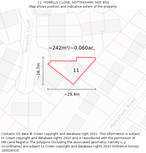 11, HOWELLS CLOSE, NOTTINGHAM, NG5 8SQ: Plot and title map