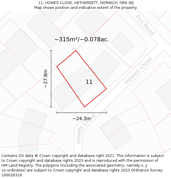 11, HOWES CLOSE, HETHERSETT, NORWICH, NR9 3EJ: Plot and title map