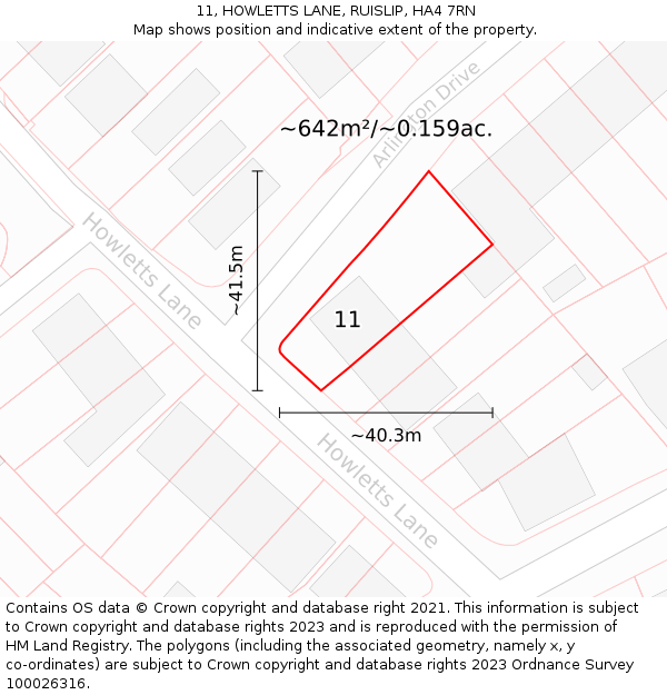 11, HOWLETTS LANE, RUISLIP, HA4 7RN: Plot and title map