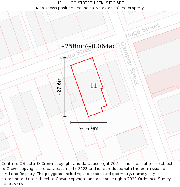 11, HUGO STREET, LEEK, ST13 5PE: Plot and title map