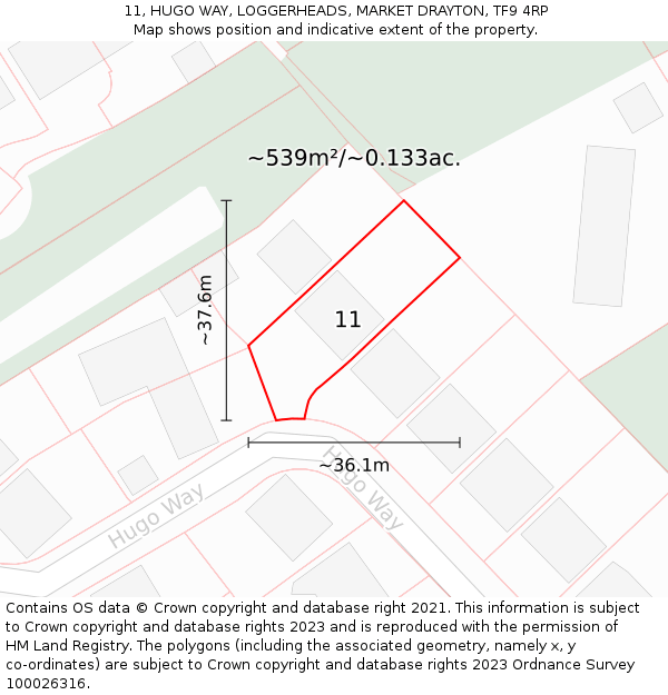 11, HUGO WAY, LOGGERHEADS, MARKET DRAYTON, TF9 4RP: Plot and title map