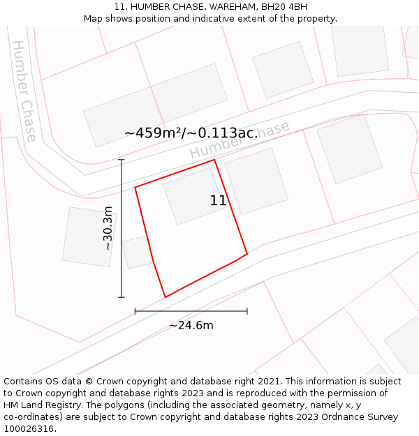 11, HUMBER CHASE, WAREHAM, BH20 4BH: Plot and title map