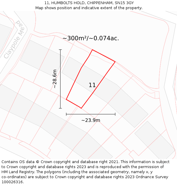 11, HUMBOLTS HOLD, CHIPPENHAM, SN15 3GY: Plot and title map