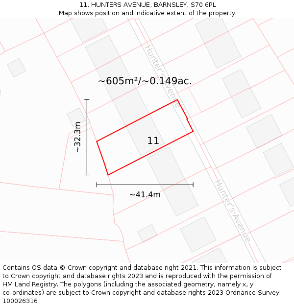 11, HUNTERS AVENUE, BARNSLEY, S70 6PL: Plot and title map