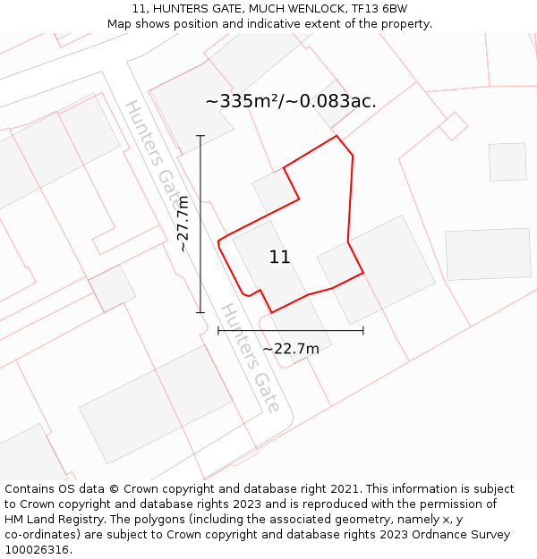 11, HUNTERS GATE, MUCH WENLOCK, TF13 6BW: Plot and title map