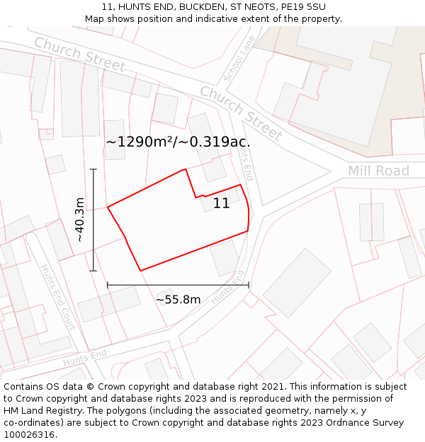 11, HUNTS END, BUCKDEN, ST NEOTS, PE19 5SU: Plot and title map