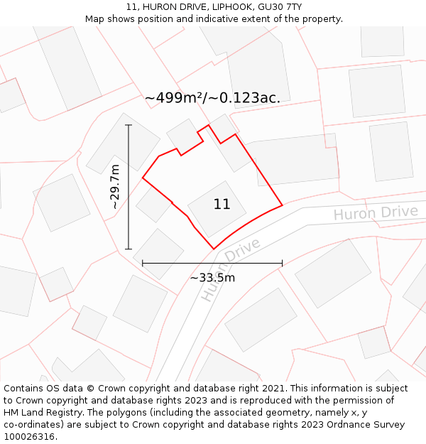 11, HURON DRIVE, LIPHOOK, GU30 7TY: Plot and title map