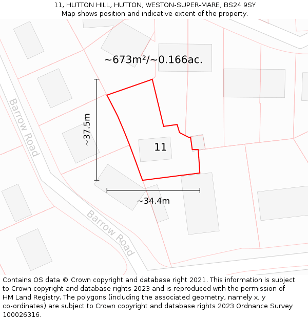 11, HUTTON HILL, HUTTON, WESTON-SUPER-MARE, BS24 9SY: Plot and title map