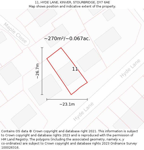 11, HYDE LANE, KINVER, STOURBRIDGE, DY7 6AE: Plot and title map