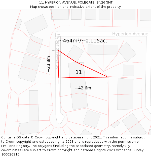 11, HYPERION AVENUE, POLEGATE, BN26 5HT: Plot and title map