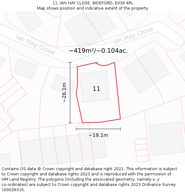 11, IAN HAY CLOSE, BIDEFORD, EX39 4RL: Plot and title map