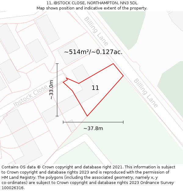 11, IBSTOCK CLOSE, NORTHAMPTON, NN3 5DL: Plot and title map