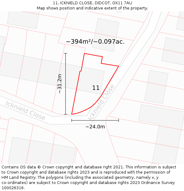 11, ICKNIELD CLOSE, DIDCOT, OX11 7AU: Plot and title map
