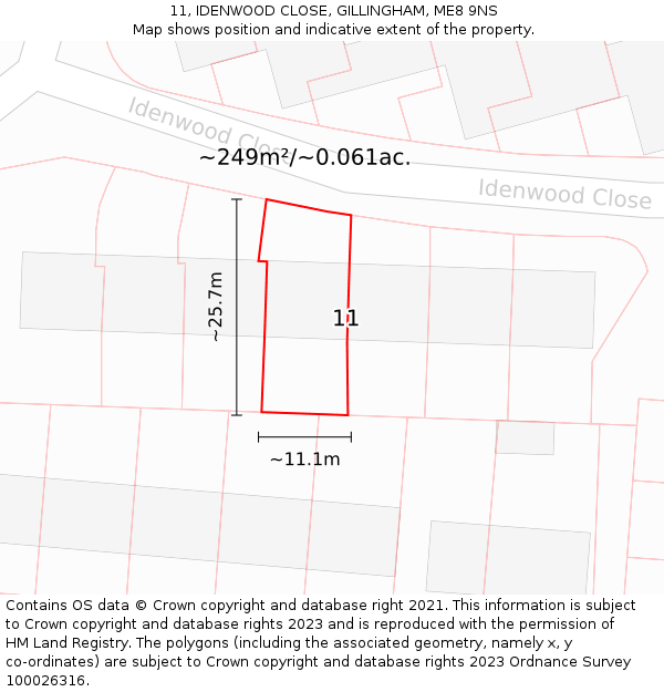 11, IDENWOOD CLOSE, GILLINGHAM, ME8 9NS: Plot and title map