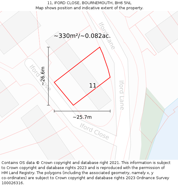 11, IFORD CLOSE, BOURNEMOUTH, BH6 5NL: Plot and title map