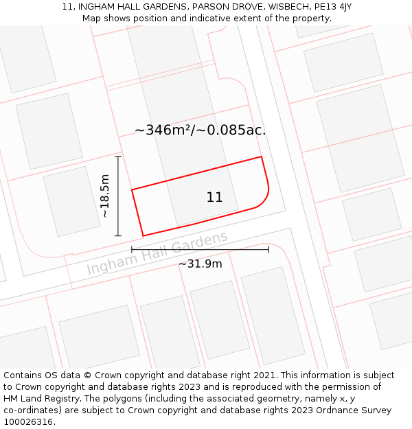 11, INGHAM HALL GARDENS, PARSON DROVE, WISBECH, PE13 4JY: Plot and title map