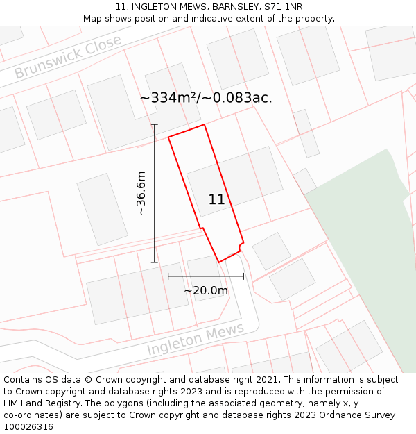 11, INGLETON MEWS, BARNSLEY, S71 1NR: Plot and title map