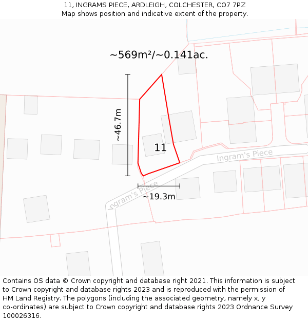 11, INGRAMS PIECE, ARDLEIGH, COLCHESTER, CO7 7PZ: Plot and title map