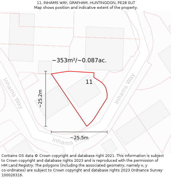 11, INHAMS WAY, GRAFHAM, HUNTINGDON, PE28 0UT: Plot and title map
