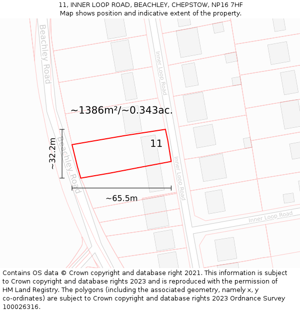 11, INNER LOOP ROAD, BEACHLEY, CHEPSTOW, NP16 7HF: Plot and title map