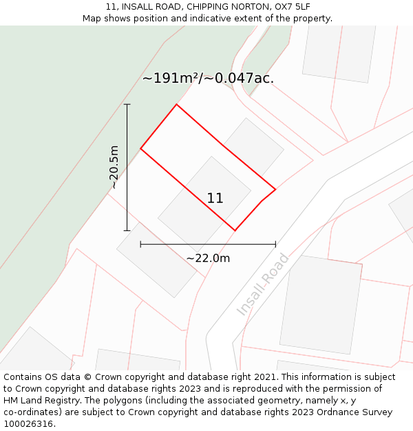 11, INSALL ROAD, CHIPPING NORTON, OX7 5LF: Plot and title map
