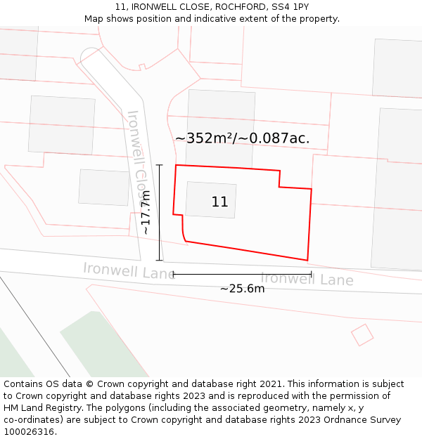 11, IRONWELL CLOSE, ROCHFORD, SS4 1PY: Plot and title map