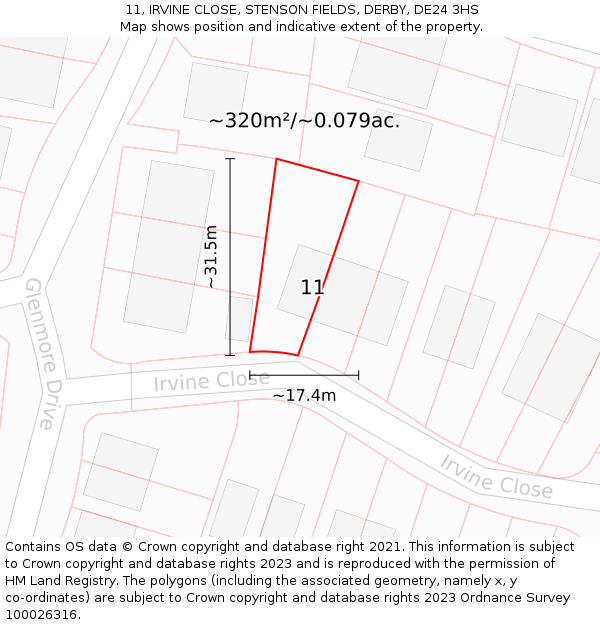 11, IRVINE CLOSE, STENSON FIELDS, DERBY, DE24 3HS: Plot and title map