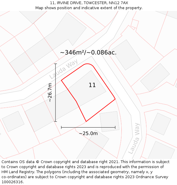 11, IRVINE DRIVE, TOWCESTER, NN12 7AX: Plot and title map