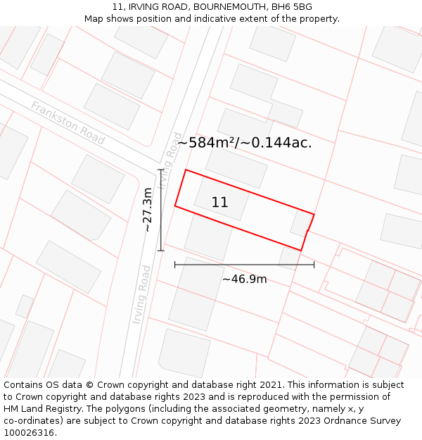 11, IRVING ROAD, BOURNEMOUTH, BH6 5BG: Plot and title map
