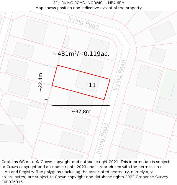 11, IRVING ROAD, NORWICH, NR4 6RA: Plot and title map
