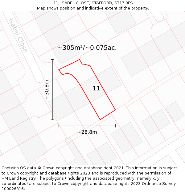 11, ISABEL CLOSE, STAFFORD, ST17 9FS: Plot and title map