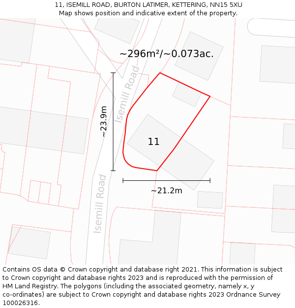 11, ISEMILL ROAD, BURTON LATIMER, KETTERING, NN15 5XU: Plot and title map