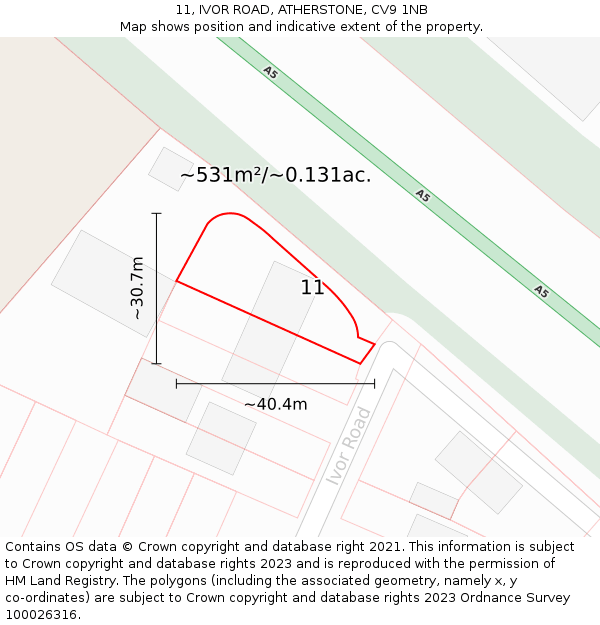 11, IVOR ROAD, ATHERSTONE, CV9 1NB: Plot and title map