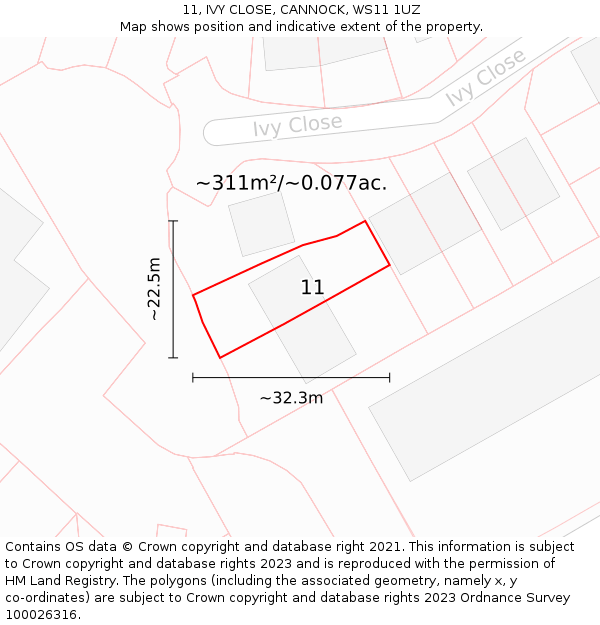 11, IVY CLOSE, CANNOCK, WS11 1UZ: Plot and title map