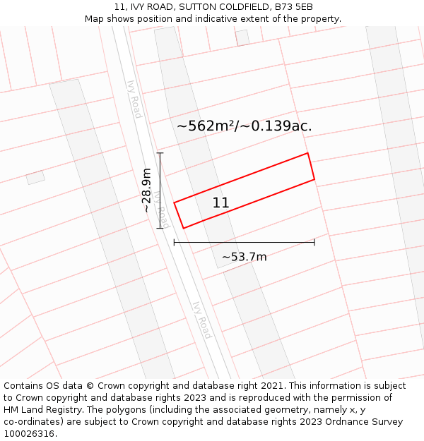 11, IVY ROAD, SUTTON COLDFIELD, B73 5EB: Plot and title map