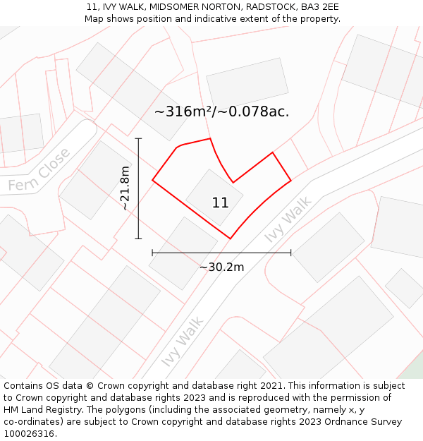 11, IVY WALK, MIDSOMER NORTON, RADSTOCK, BA3 2EE: Plot and title map