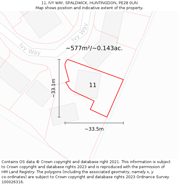11, IVY WAY, SPALDWICK, HUNTINGDON, PE28 0UN: Plot and title map