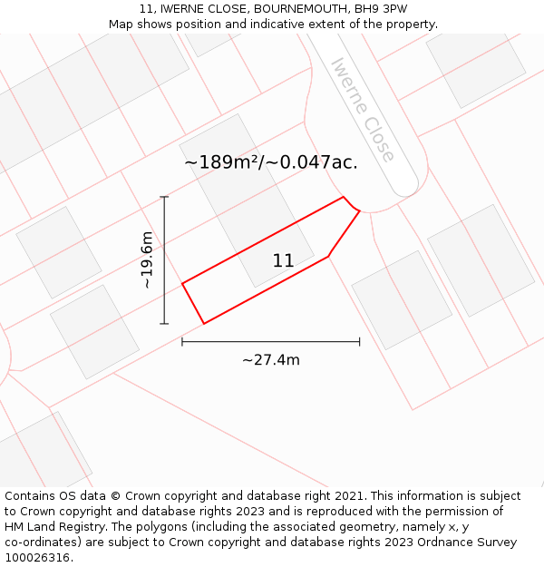 11, IWERNE CLOSE, BOURNEMOUTH, BH9 3PW: Plot and title map