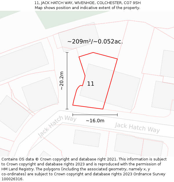 11, JACK HATCH WAY, WIVENHOE, COLCHESTER, CO7 9SH: Plot and title map