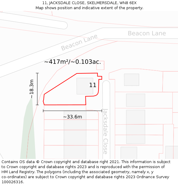 11, JACKSDALE CLOSE, SKELMERSDALE, WN8 6EX: Plot and title map