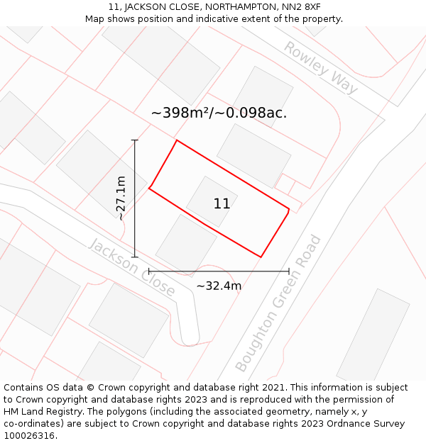 11, JACKSON CLOSE, NORTHAMPTON, NN2 8XF: Plot and title map