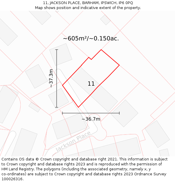 11, JACKSON PLACE, BARHAM, IPSWICH, IP6 0PQ: Plot and title map